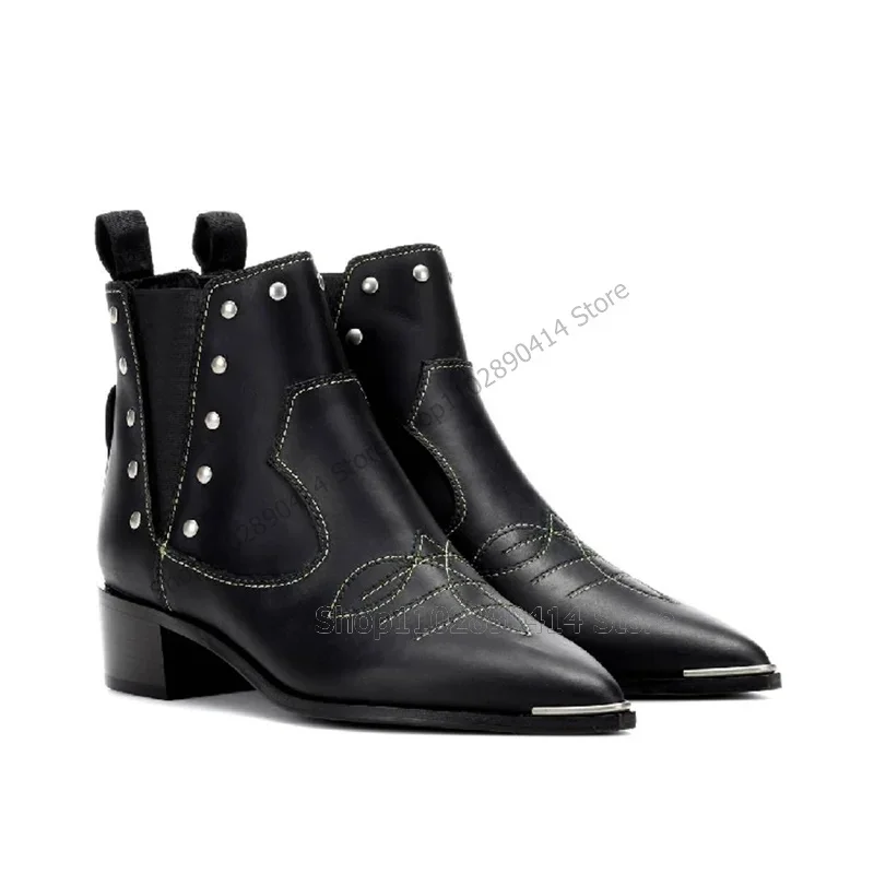 

Black Rivets Decor Sewing Design Pointed Toe Ankle Boots Fashion Slip On Men Boots Luxury Handmade Party Office Men Dress Shoes