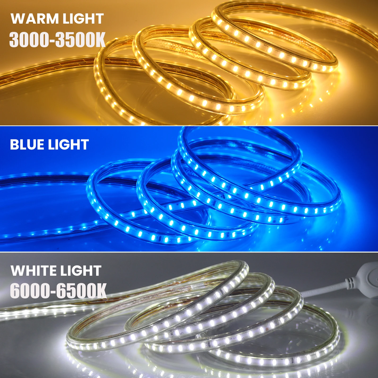 AC 220V 240V LED Strip Waterproof EU UK 3014 120Leds/m White/Warm White/Blue Home Decoration Lighting Flexible Ribbon Rope Lamp