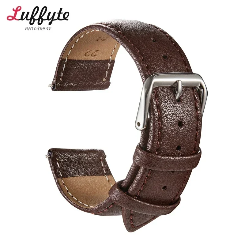 Calfskin Leather Watchband Soft Watch Band Wrist Strap 18mm 20mm 22mm 24mm with Silver Stainless Steel Buckle