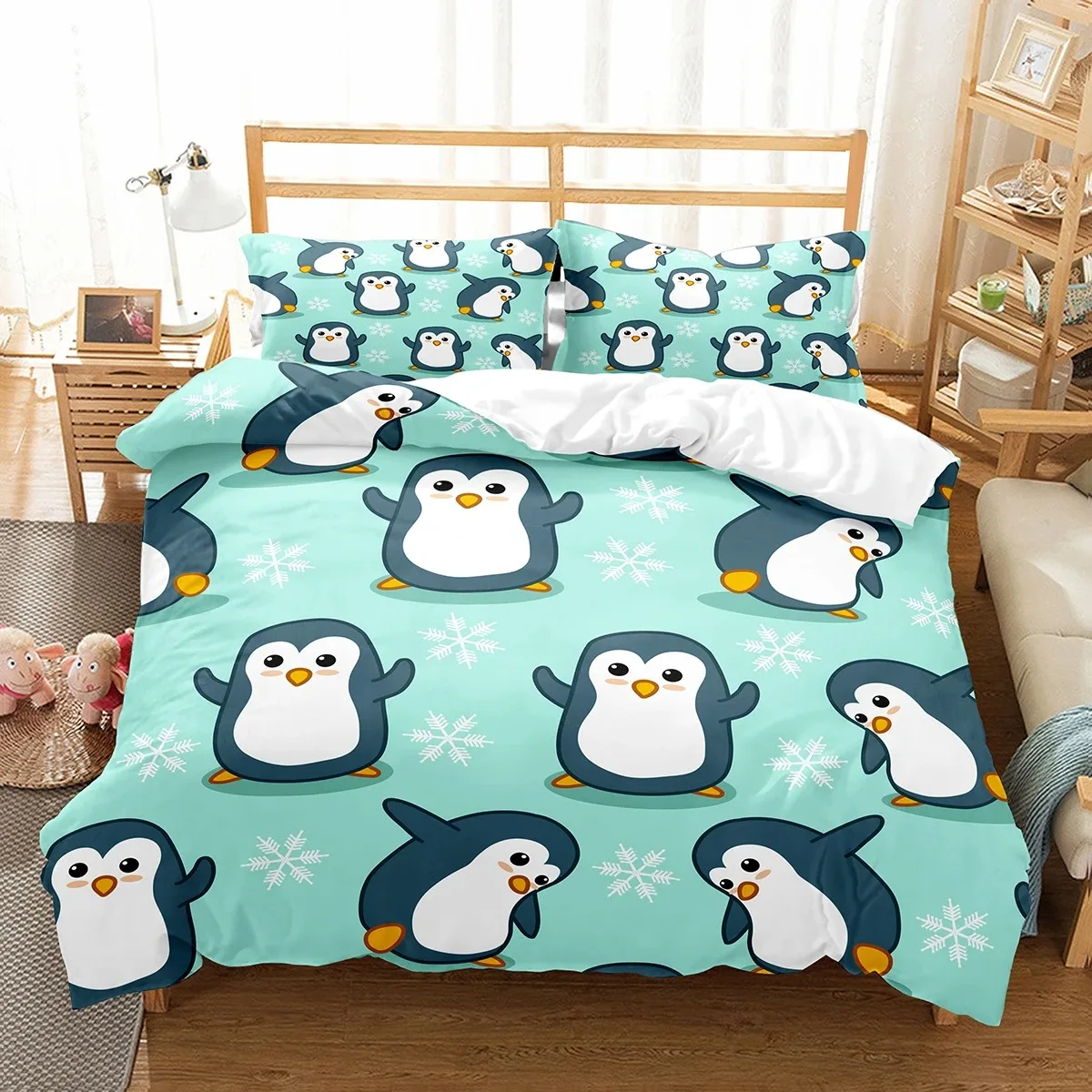 

Cute Penguin Pattern Duvet Cover Set Cute Kawaii Animals For Kids Girls Bedroom Decor Polyester Comforter Cover King Queen Size