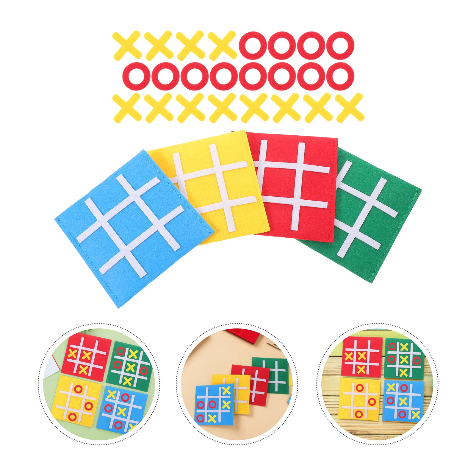 

4Sets Mini Portable 9 Grid Board Games Felt Boards Bright Red Yellow Blue Green Indoor Activity Party Entertainment Birthday