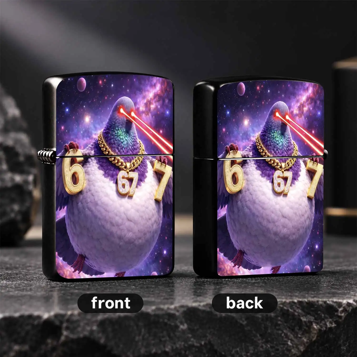 Trendy Cool Space Chubby Pigeon Lighter, Red Laser Eyes Diamond Inlaid Gold Chain Design, Fits Multi Daily Scenarios, Unique Fun Collectible Gifting Pick, Dreamy Cosmic Vibe, Ideal Creative Portable Present For Buddies And Hobbyists Interes