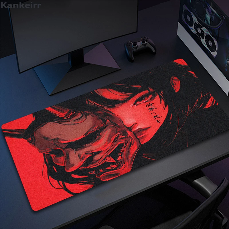 แผ่นรองเมาส์คอมพิวเตอร์ขนาดใหญ่อะนิเมะMousepad Gamerคอมพิวเตอร์อุปกรณ์เสริมสําหรับเล่นเกมUltrafineพื้นผิวลื่นแผ่นรองเม้าส์Oniหน้ากากโต๊ะ