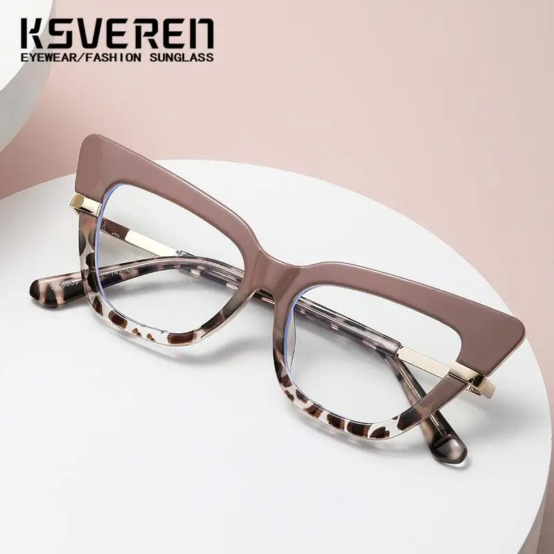 KSVEREN 女性抗青色光老眼鏡キャットアイレトロ高級処方眼鏡光学メガネフレーム老眼リーダー