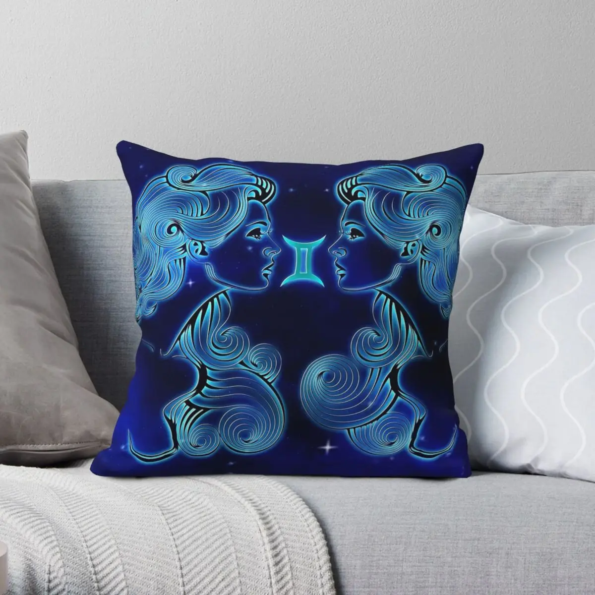 Gemini Astrological Zodiac Sign Square Pillowcase Polyester Linen Velvet Printed Zip Decor Bed Cushion Cover 45x45