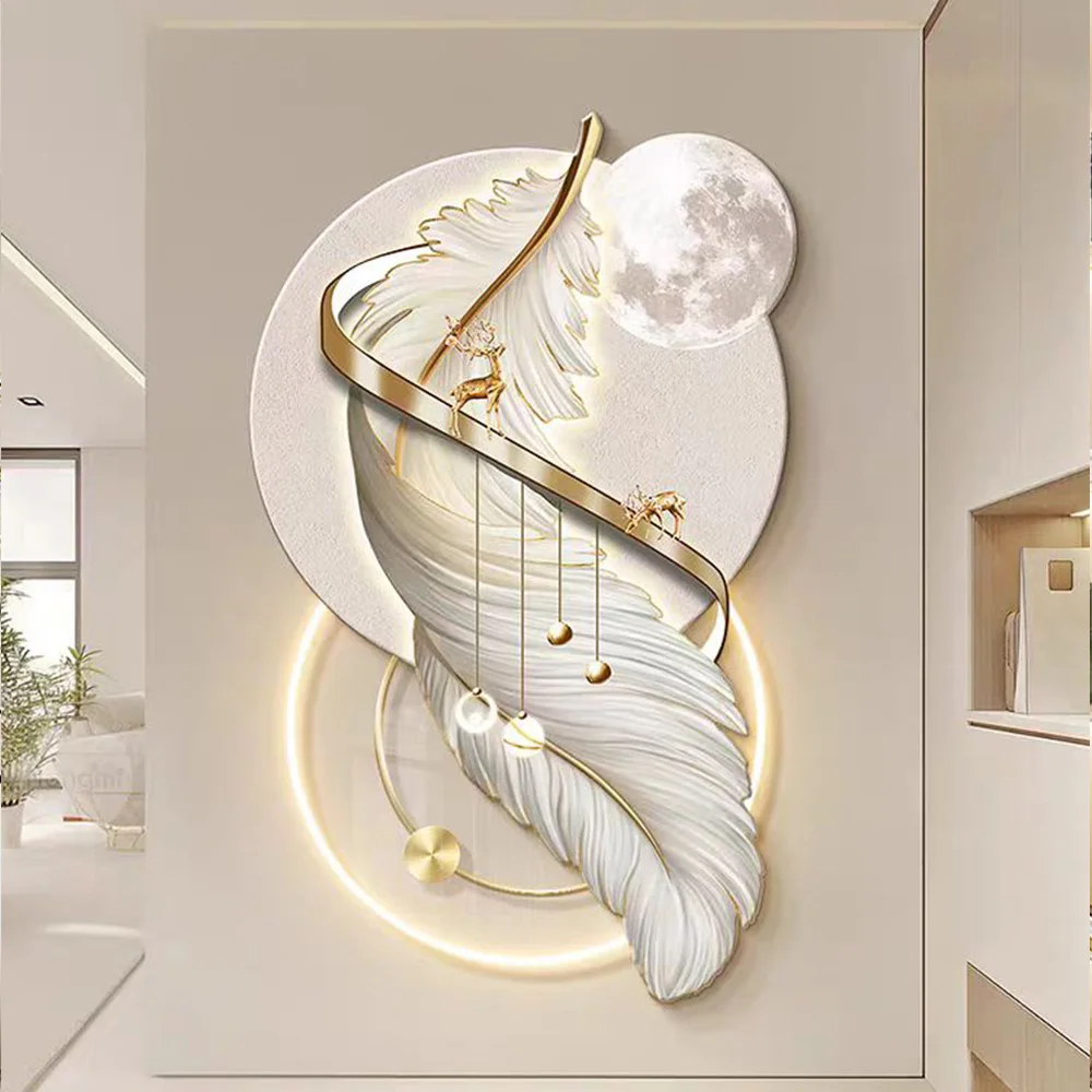 

Modern Luxury Feather Animal Still Life OIl Painting LED Light Acrylic UV Printed Wall Art Deco Home Decor Edge Cutting