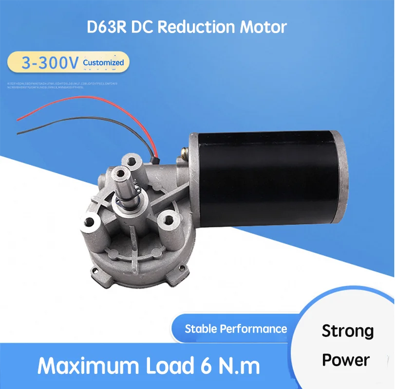 D63 Motore di decelerazione a direzione destra, motore CC di decelerazione con ingranaggio a vite senza fine, motore per cancello scorrevole per