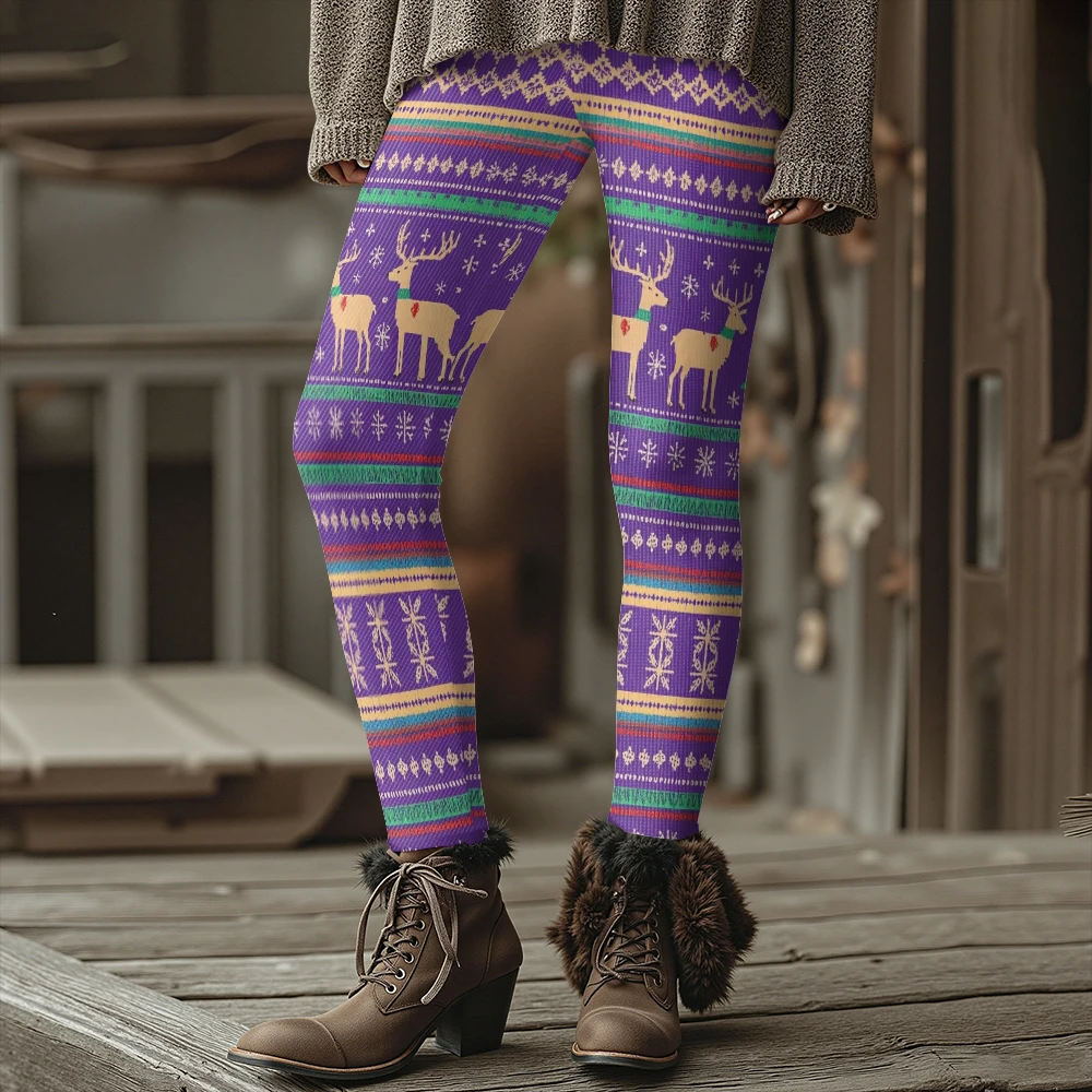 المرأة الشمال عيد الميلاد طباعة الحرارية طماق الشتاء الدافئة الجوارب الحرارية مع الرنة ندفة الثلج نمط مثير سليم صالح السراويل #4