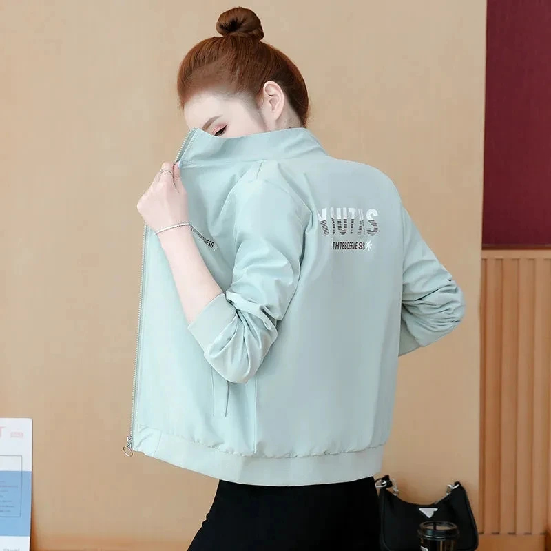 

Double Lining Short Jacket Women's Spring Autumn 2023 New Korean Standing Collar Casual Loose Jackets Lady Short Windbreaker