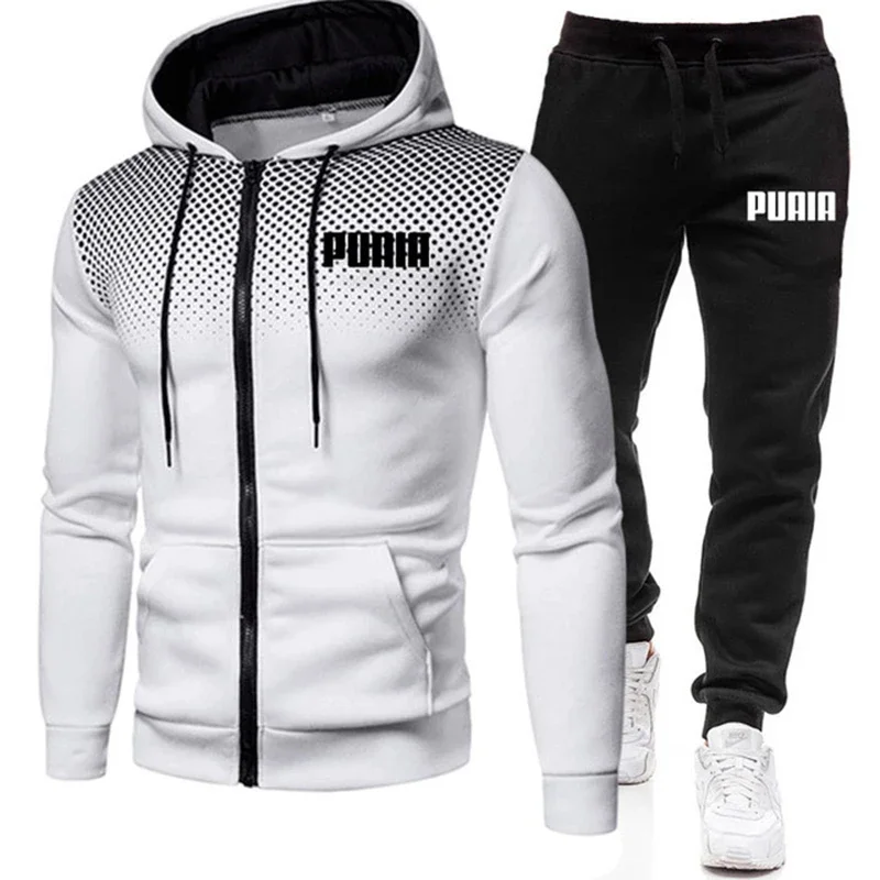 

Mens Tracksuits+Sweatpants Two Pieces Suits 2023 Winter Print Zipper Hooded Sweatshirt Casual Fitness Jogging Sports Pants Sets