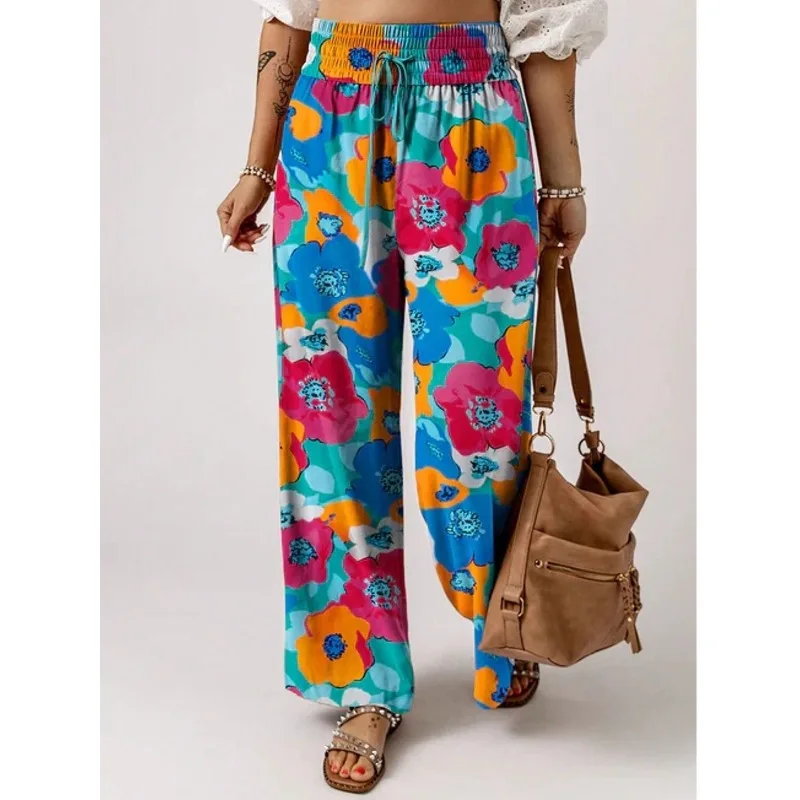 

Плюс размер 1XL-5XL модные женские свободные брюки с эластичной резинкой на талии женские повседневные широкие брюки с карманами и рисунком принта