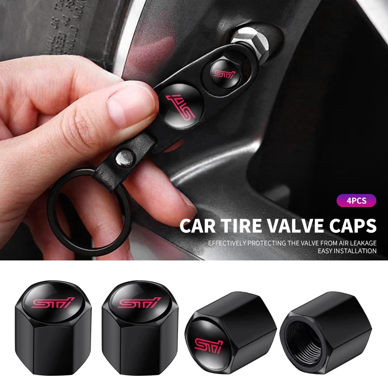 Car Wheel Tire Air Valve Caps with Keychain For Subaru STI Impreza Forester Tribeca XV BRZ WRX Outback Legacy Auto Accessories