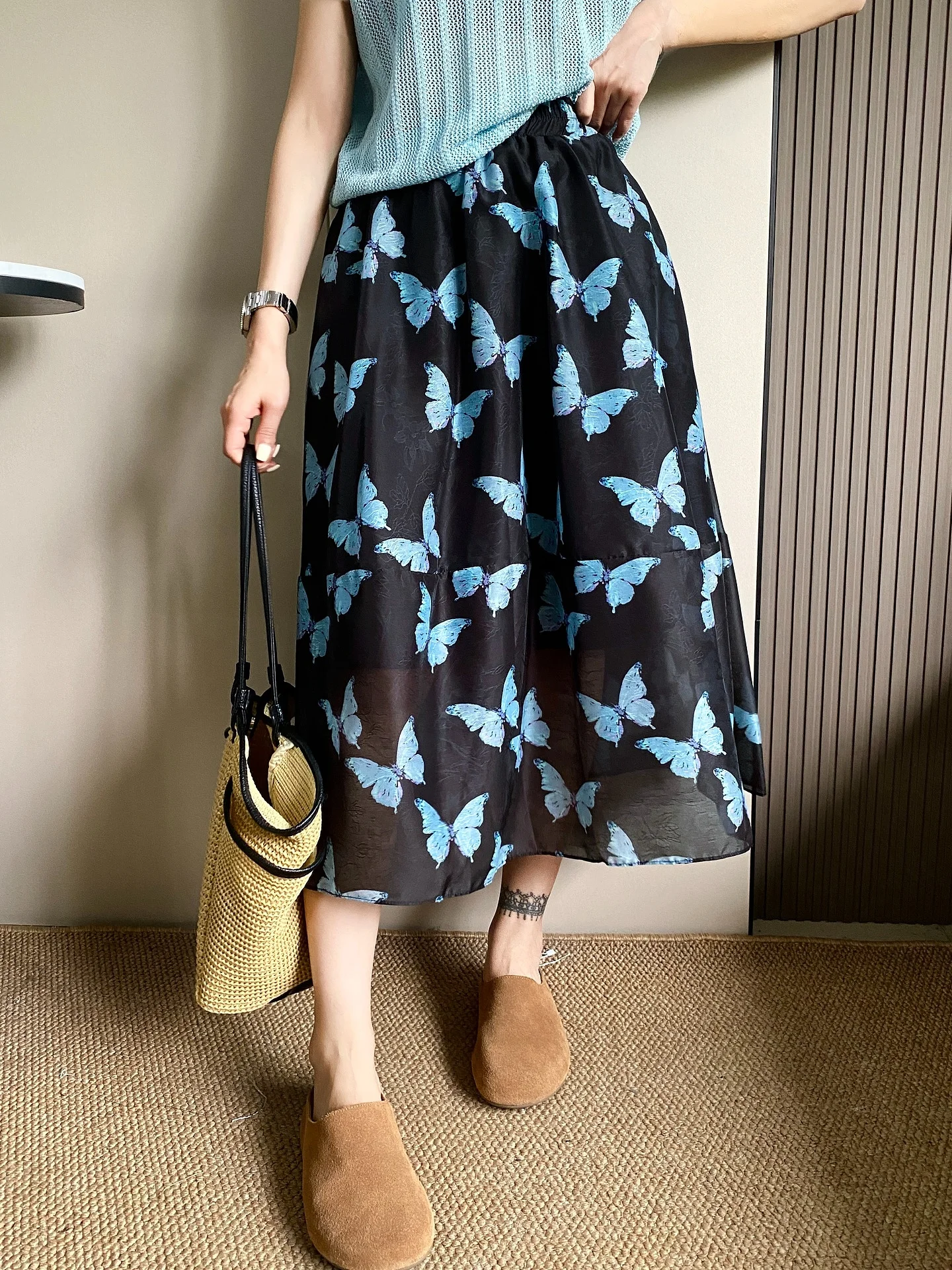 

High Waist A-Line Midi Skirt Women's Summer 2025 Floral Print Flared Skirt Korean Sle Commute Casual Loose Fit