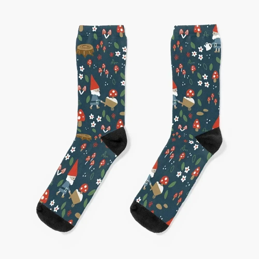 Garden Gnomes in Dark Blue Socks Running hiking cute Men's Socks Women's