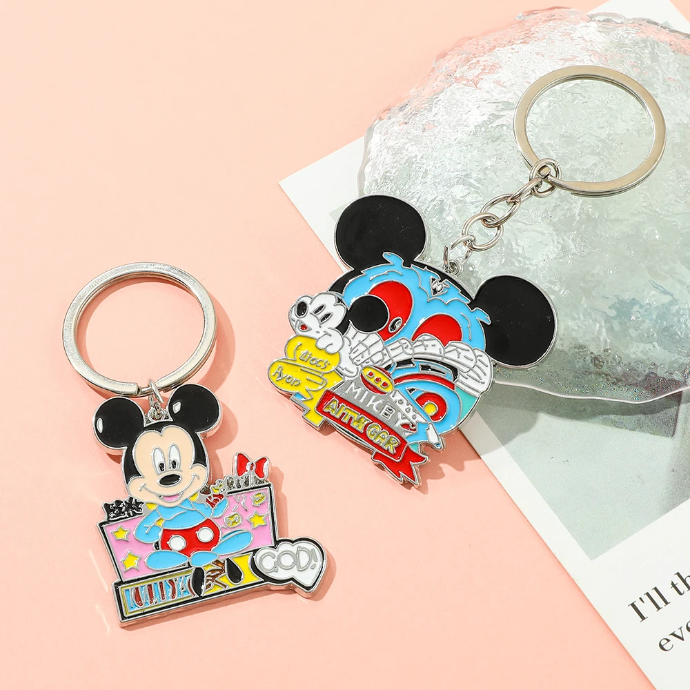 Cute Mickey & Minnie Enamel Keychain Pendant Couple Lover Animal Keyring Valentine's Day Gift Enamel Key Ring