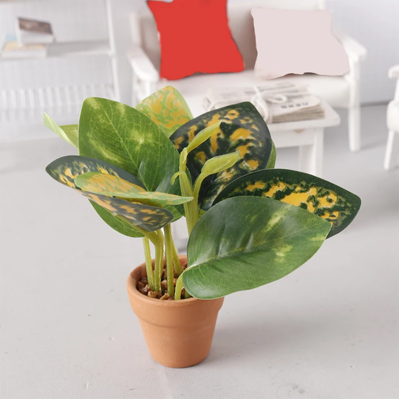Modelo de planta en maceta para casa de muñecas en miniatura a escala 1/12; Mini juguete de adorno verde de simulación para el hogar para decoración de casa de muñecas