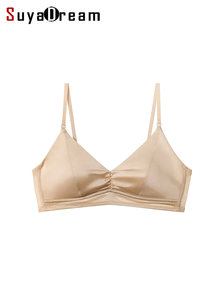

SuyaDream,Women Silk Bras, 19mm 93%Silk 7%Spandex, Wire Free, Thin Padded Bra, 2026 New Cozy brassiere, Champagne, Red