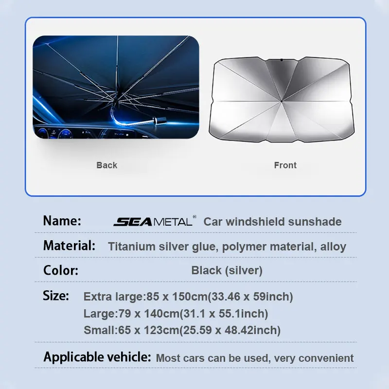 3 Sizes Universal UV Sun Protection Alloy Car Sunshade Umbrella Car Windshield Sunshade Cover Front Car Sunshade