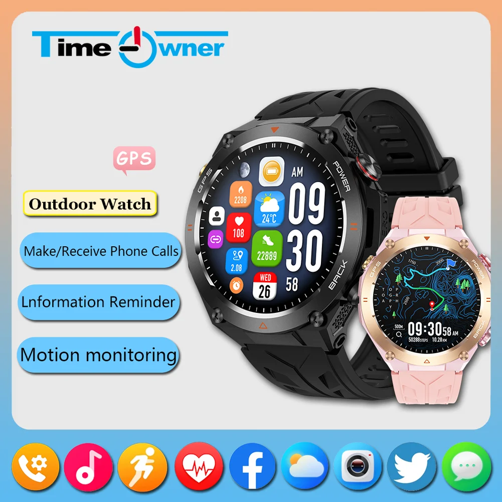 Time Owner New Smartwatch 2025 for Men With Built-in GPS for Outdoor Sports Tracking Bluetooth for Making/Answering Calls