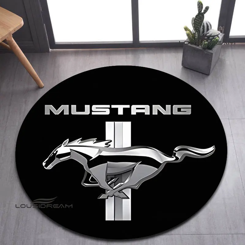 Mustang car logo printed round carpet beautiful carpet rugs for bedroom non -slip door pad fashion yoga mat birthday gift