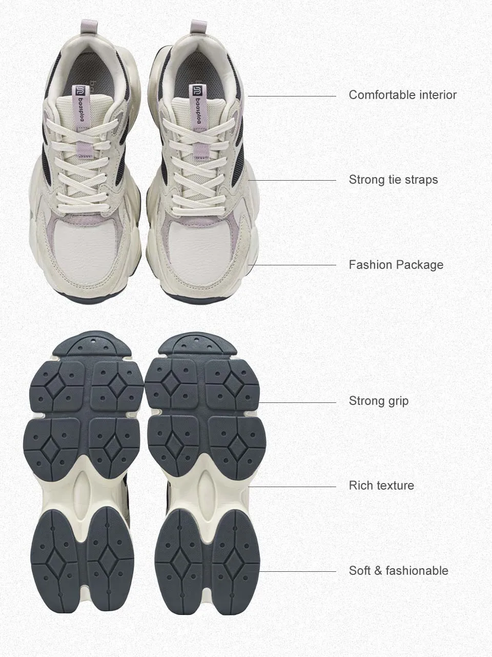 Baasploa Damen-Wanderschuhe, leichte, atmungsaktive Mesh-Sportschuhe, Marken-Komfort, weiche, höhenvergrößernde Freizeit-Sneaker für Damen – Detail 23