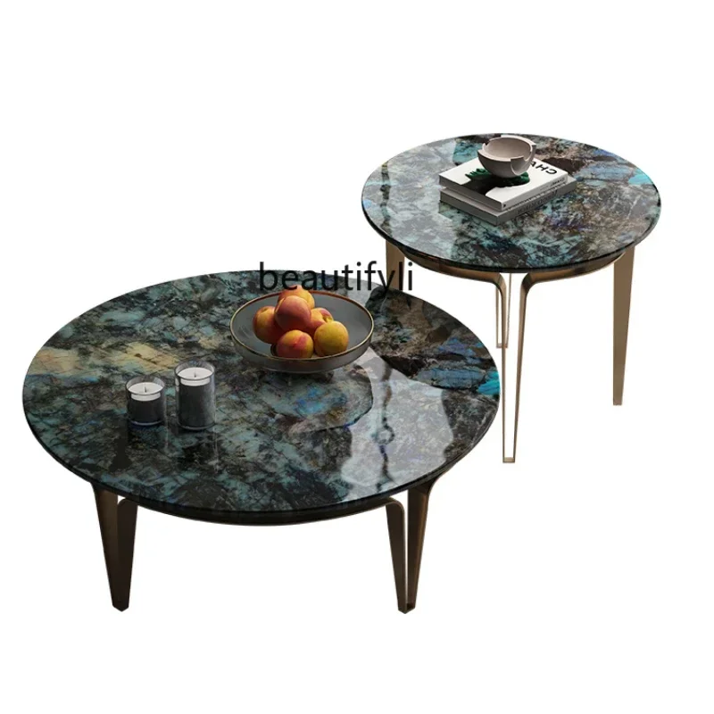 1z.Coffee Table Living Room New Home Light Luxury High-Grade Modern Minimalist Marble round Microlite Small round Table