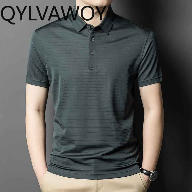 QYLVAWOY 100% Mulberry Silk T Shirts for Man Short Sleeve Men's Polo Shirts Anti-wrinkle 2026 New Summer Tops Man Clothes Casual