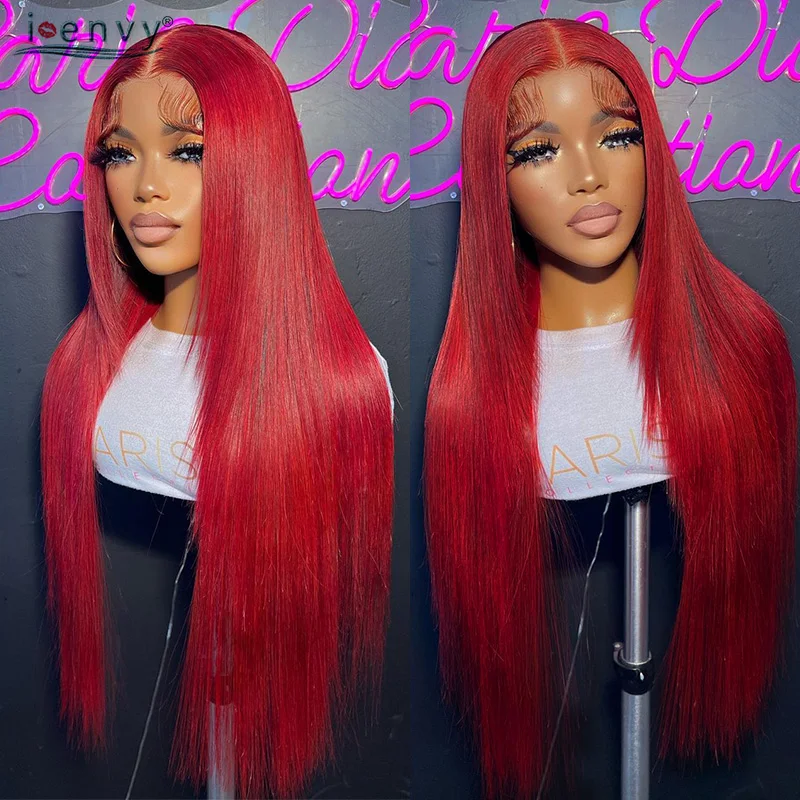 13X6 Hot Red Lace Frontal Human Hair Wigs Bone Straight 13X4 Hd Transparent Lace Front Wig Burgundy 99J Colored Lace Front Wig