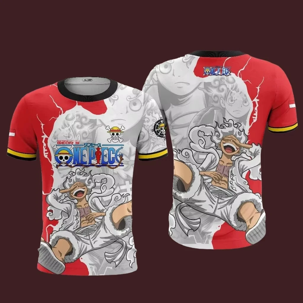 2026 Anime One Piece Luffy Gear5 Fußballtrikot Sommer Übergroßes Atmungsaktives Vintage Mode Sport Damen Herren Cosplay T-Shirt Y2k