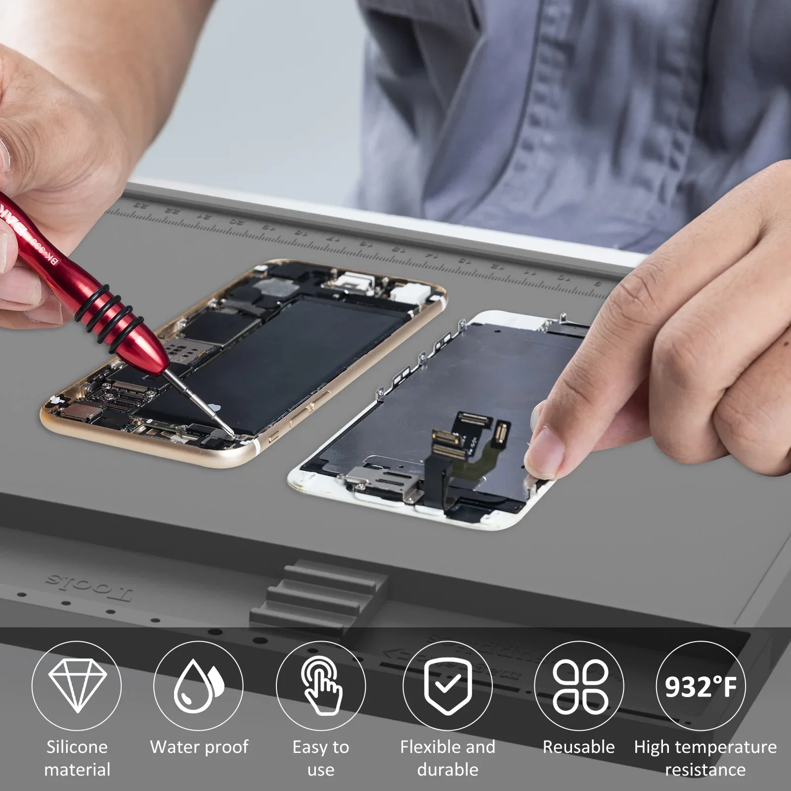 แผ่นซ่อมงานซิลิโคนแผ่นสถานีบัดกรี 932 ° F แผ่นแม่เหล็กทนความร้อนสําหรับซ่อมนาฬิกาแล็ปท็อปโทรศัพท์อิเล็กทรอนิกส์