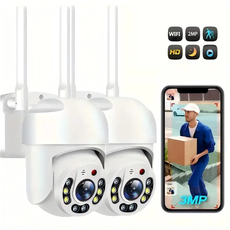 3MP 360 ° كاميرا مراقبة PTZ بانورامية مع رؤية ليلية مكونة من 8 أضواء وكشف الإنسان وصوت ثنائي الاتجاه وتخزين سحابي للمنزل/الأعمال