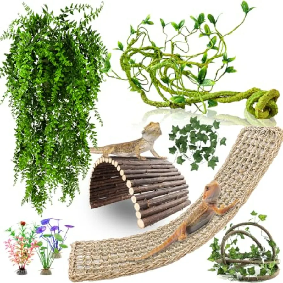 

Bearded Dragon Tank Accessories, Reptile Hammock Plants Bridge Jungle Climber Vines for Snakes Bearded Dragon Chameleon Gecko L