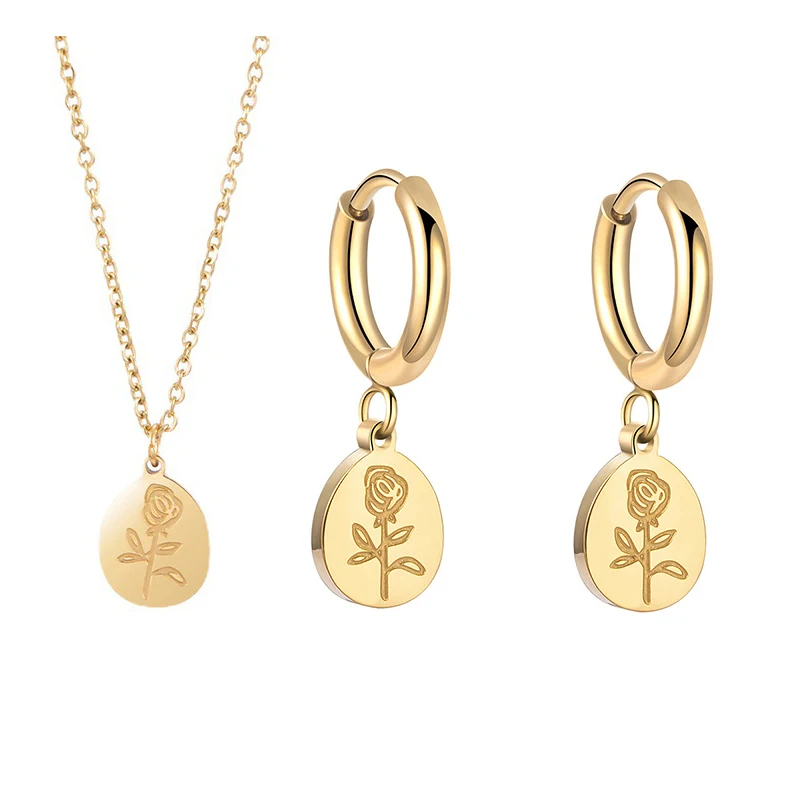 Rose Flower Earrings Gold Color Stainless Steel Earring for Women Classic Korean Rose Dangle Earrings Simple Statement Jewelry