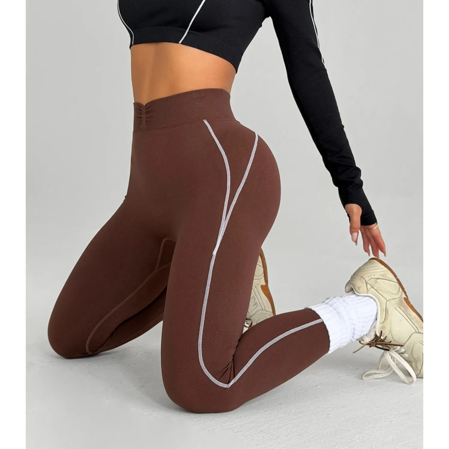 

Новые женские брюки для фитнеса, трикотажные полосатые брюки с высокой талией, облегающие леггинсы для занятий йогой, спортивные брюки для бега на открытом воздухе