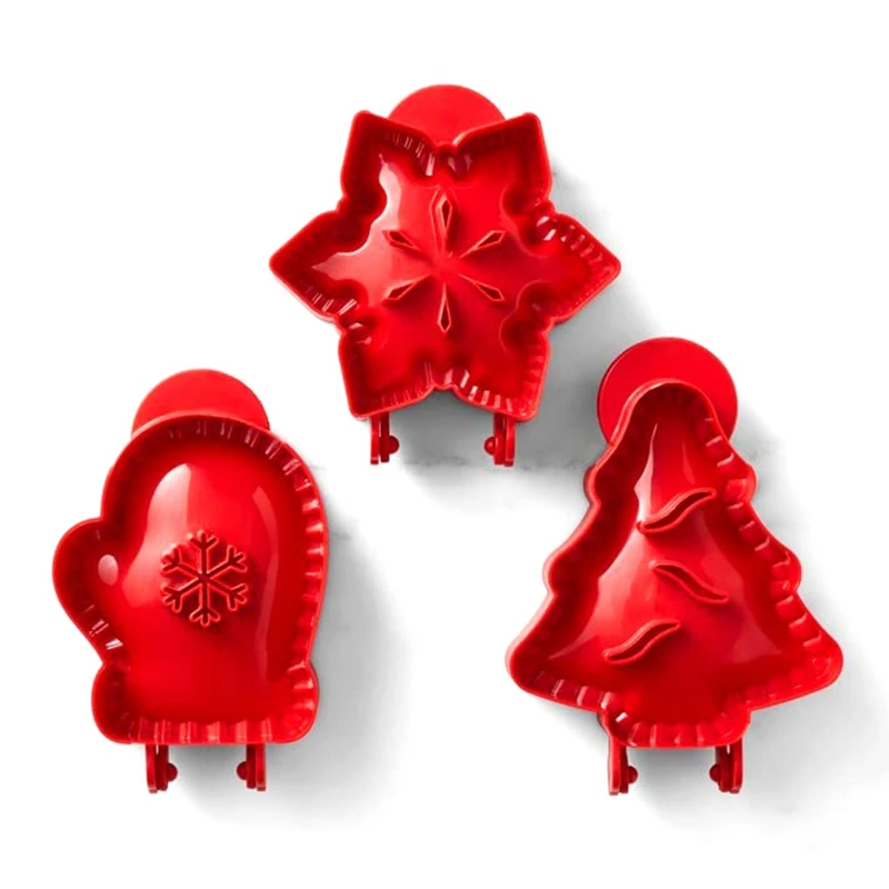 

3Pcs Party Potluck Hand Pie Molds Dough Presser Pocket Christmas Pie Molds For Christmas (Red)