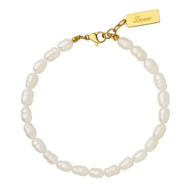 

DB5 Gold Round Freshwater Pearl Bracelet for Bride Weddings Fine Jewelry Bracelets