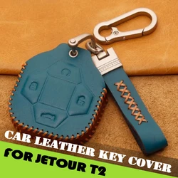 Car Leather Key Cover Fit for Jetour Traveller T2 2023 2024 2025 Modified Hand-sewn Car Key Protective Cover Car Accessories