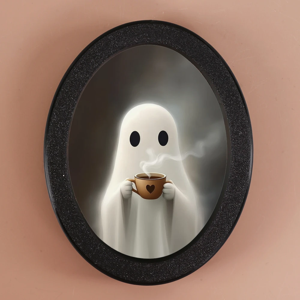 Grenzüberschreitende ovale Halloween-Dekoration, Geister-Kaffeetasse mit Herzszene, schafft warme und heilende Atmosphäre,