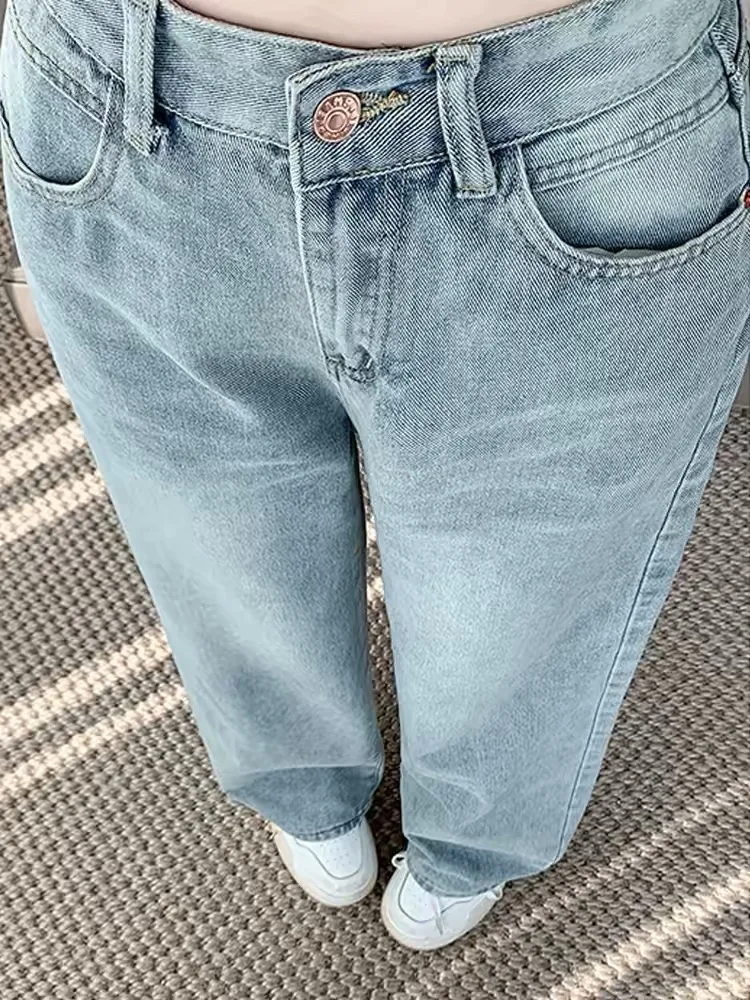Light Blue Straight Leg Casual Pants Women's Spring Autumn Loose Slimming Loose Feeling Large Children Long Pants