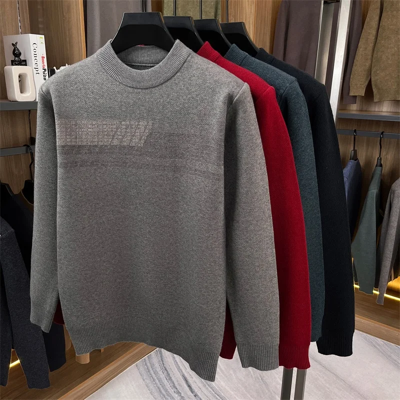 

Мужской зимний теплый вязаный свитер с высоким воротником, свободная основа irt Dad Sle, красный шерстяной свитер, мягкий прямой крой, модный городской