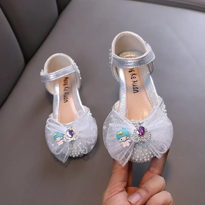 

2024 Summer Children's Girls Sandals Summer Pearl Kids Baby Bowtie Mary Janes Dance Shoes Fashion Sweet Princess Dress Sandals