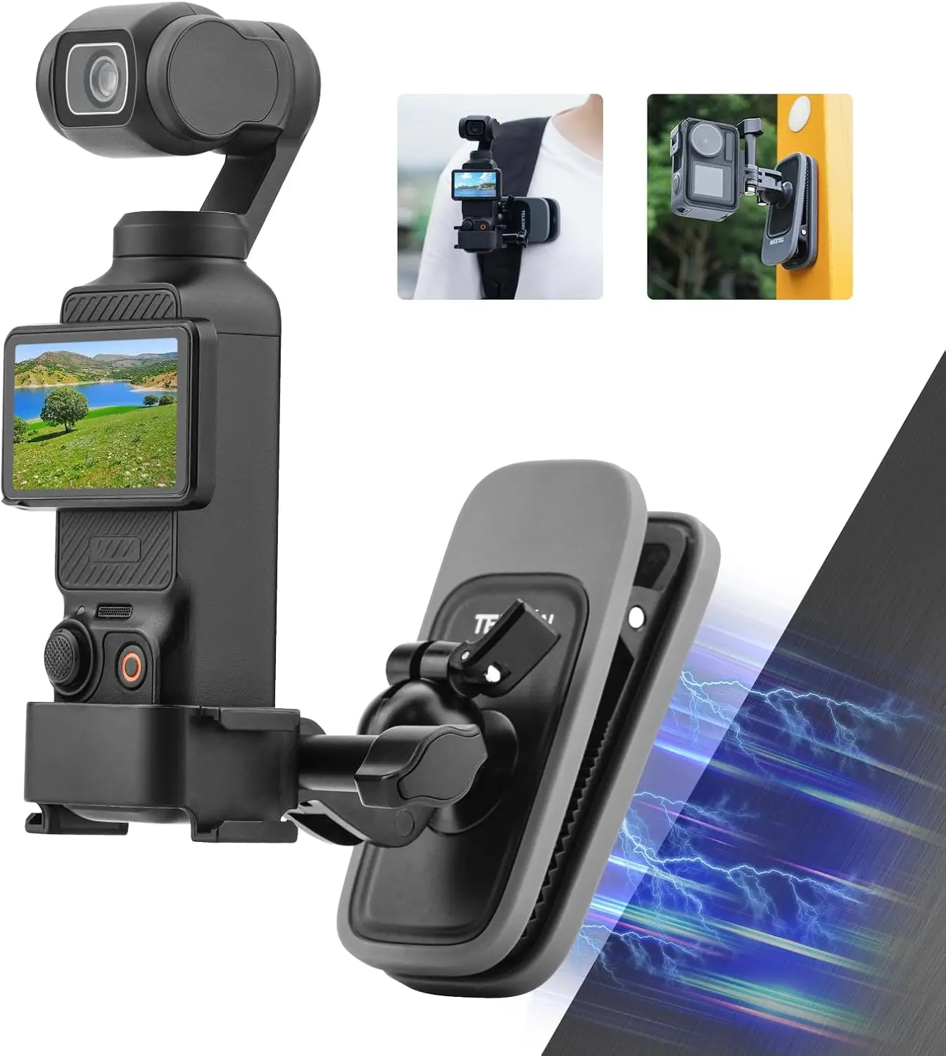 

upgrade Magnetic Backpack Clip Mount for DJI OSMO Pocket 3 with Extension Aadapter 360° Ball Shoulder Strap Mount Accessories