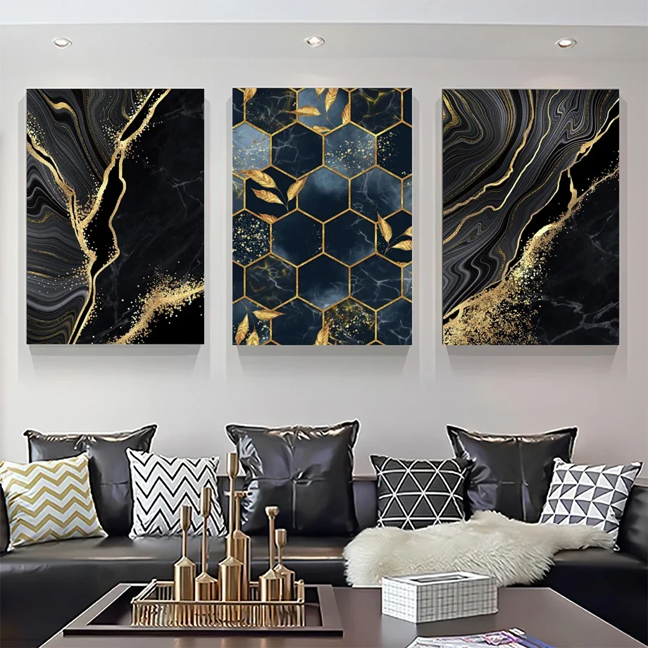 

Marble Black Golden Line Abstract Art Canvas Painting Nordic Luxury Style Posters And Prints Wall Pictures For Living Room Decor