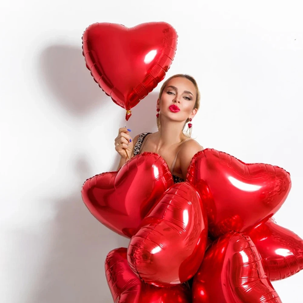 5/10/18/36 inch Red Heart Inflatable Foil Balloons Valentines Day Wedding Decorations Birthday Party Anniversary Globos Supplies