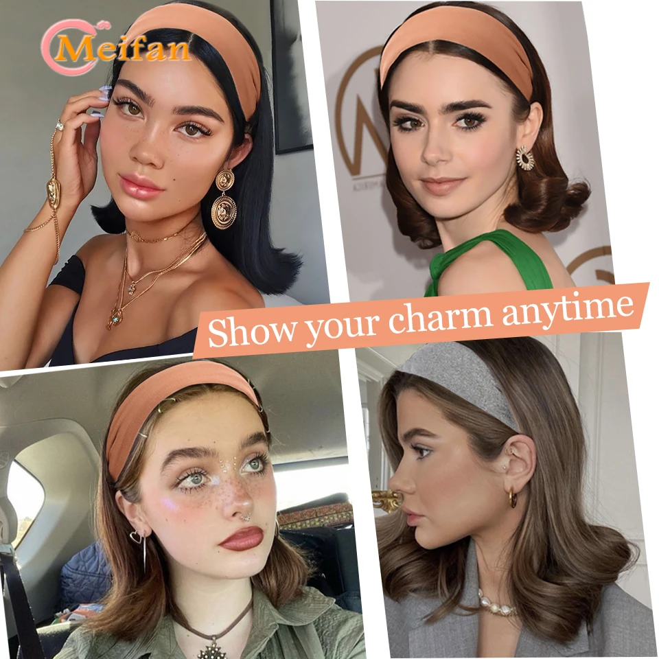    عصابة رأس قصيرة مستقيمة من القماش نصف باروكة للفتيات قطعة شعر صناعية منفوشة طبيعية مع مشبك ربطة شعر في وصلة شعر