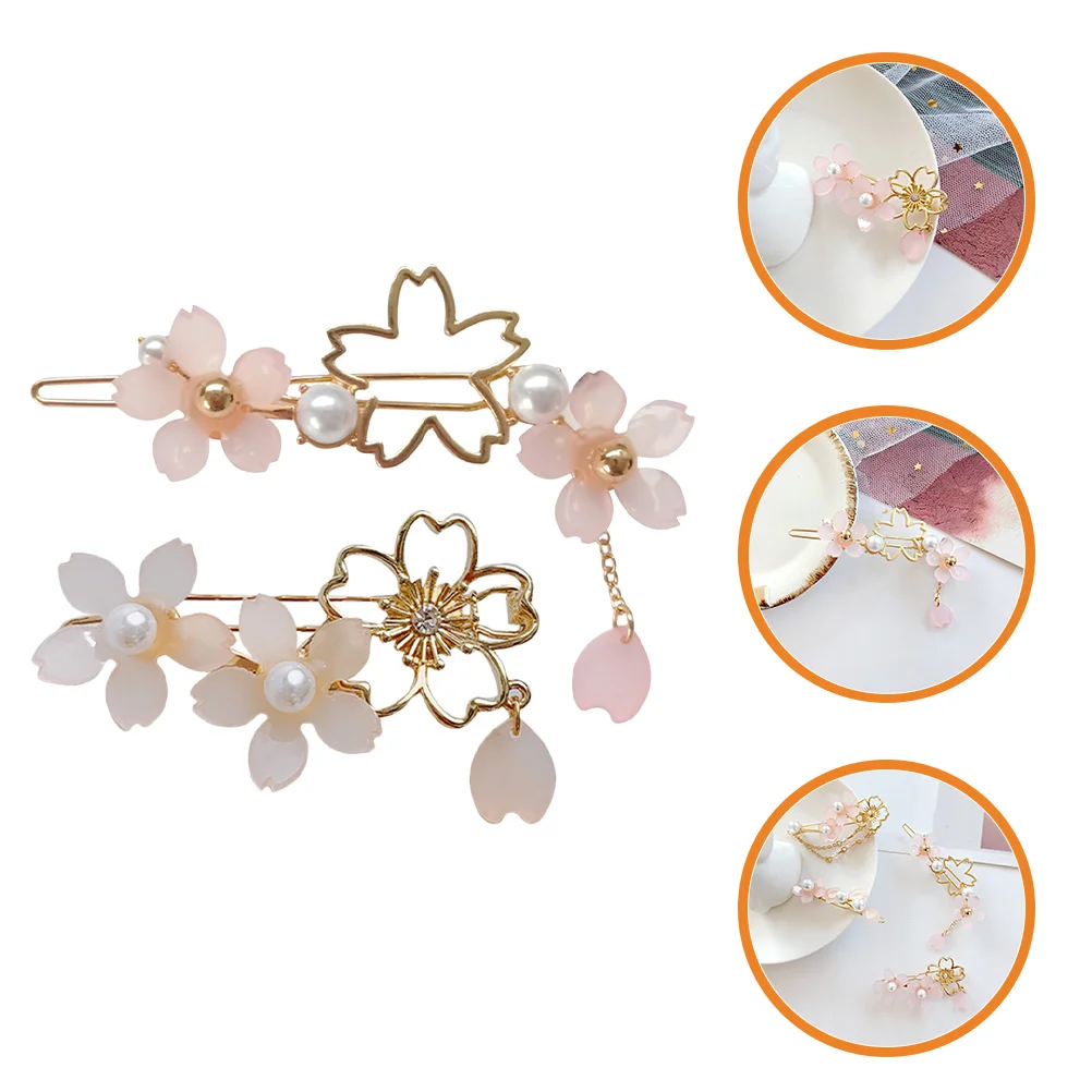 

2 Pcs Cherry Blossom Hairpin Japanese Accessories Clips for Girls Barrettes Women Tassel Miss