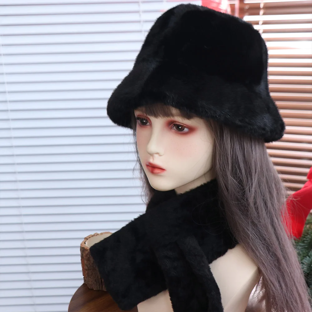 Moda inverno autunno cappelli a secchiello in pelliccia sintetica antivento addensare cappello da uomo sciarpa all'aperto soffice sciarpa calda maschile