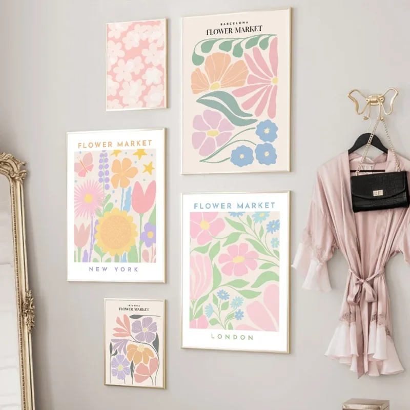 جدار الفن الملونة قماش اللوحة زهرة السوق الشمال النبات المشارك المطبوعة صورة غرفة المعيشة ديكور المنزل