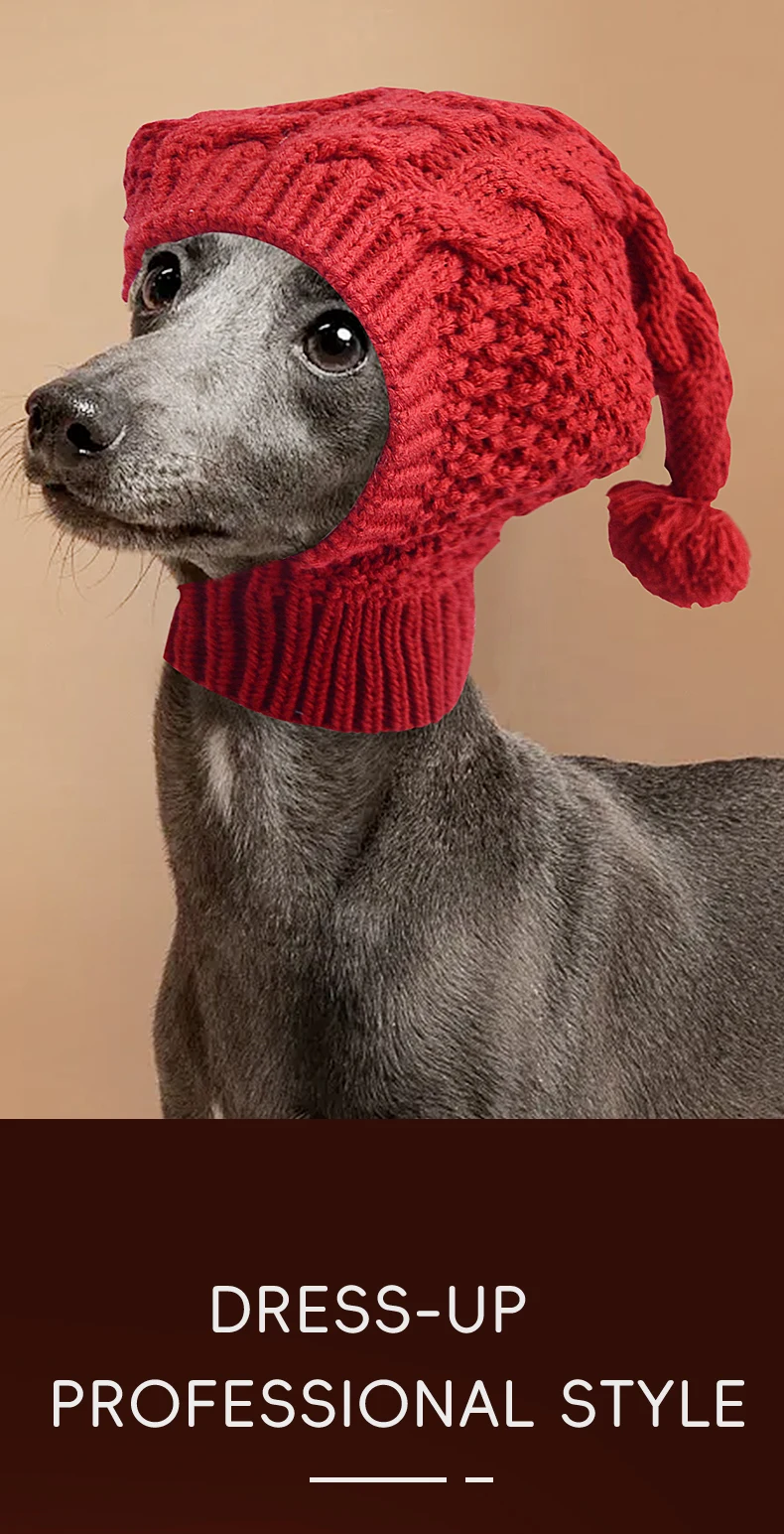 Weiche, dehnbare, gestrickte Hundemütze mit Bommel, winddichte, warme Winter-Hundekopfbedeckung, gemütliche Haustiermütze für Spaziergänge im Freien. – Detail 10