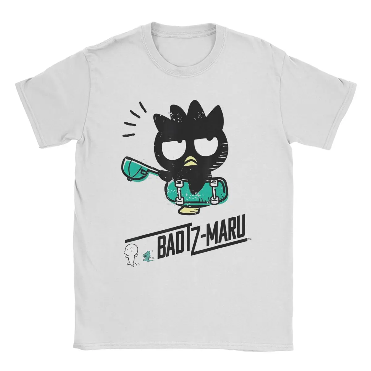 

Мужская и женская футболка для скейтборда Badtz-maru, хлопковая одежда с героями мультфильмов, футболки с круглым вырезом для отдыха с короткими рукавами, футболка больших размеров